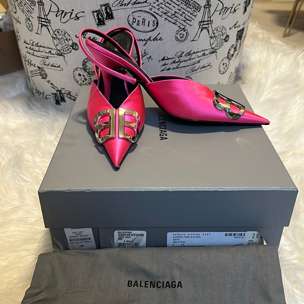 Authentic Balenciaga hot pink sling back 45mm pumps Size 38 - Picture 1 of 7